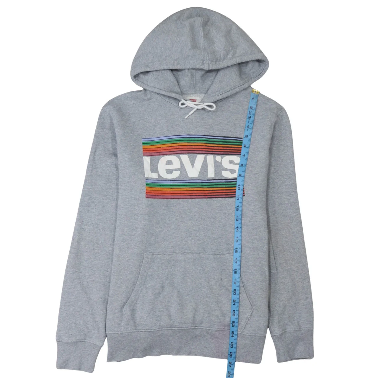 Levi's Men's Grey Pullover Hoodie M Rainbow Logo Graphic - Image 3