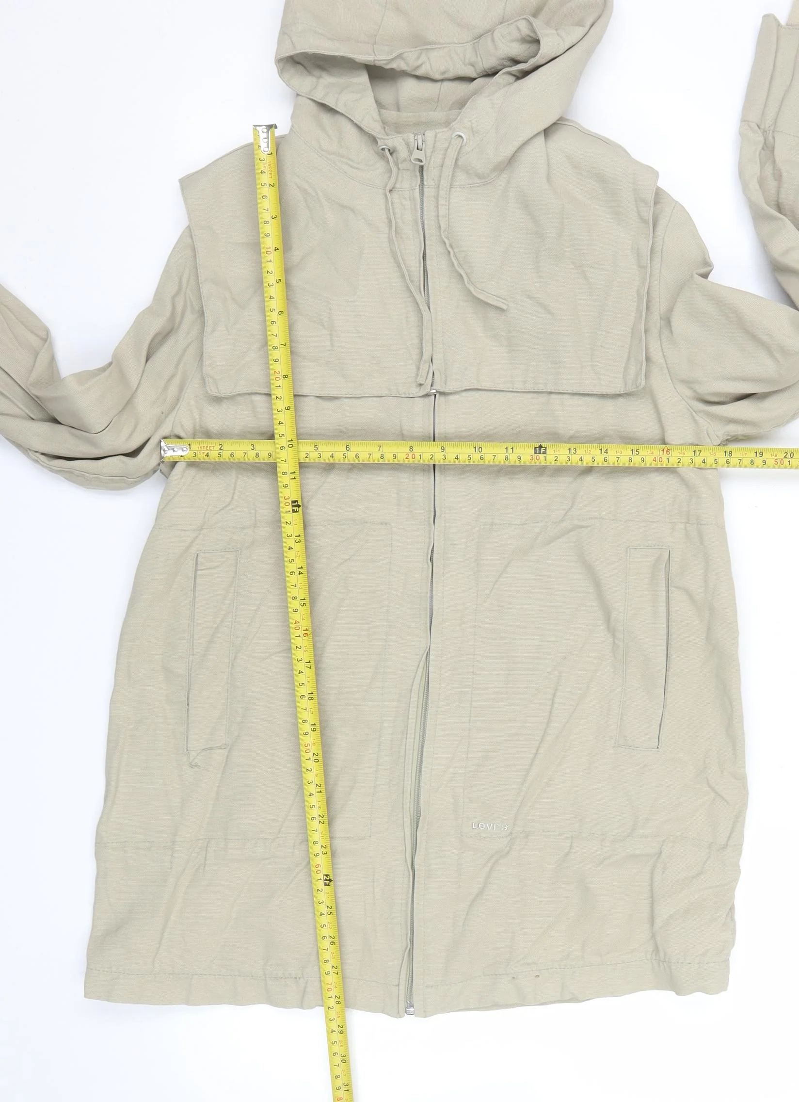Levi's Red Tab Girls Beige Cotton Hooded Parka Jacket M - Image 2