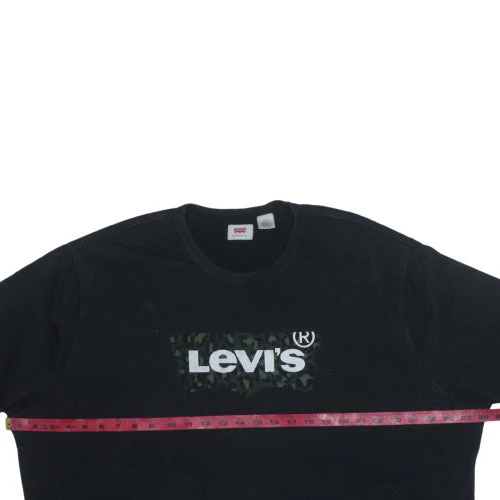 Levi's Women Black Crew Neck Camo Logo Cotton Sweatshirt Size M - Image 2