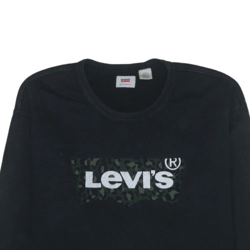 Levi's Women Black Crew Neck Camo Logo Cotton Sweatshirt Size M - Image 8