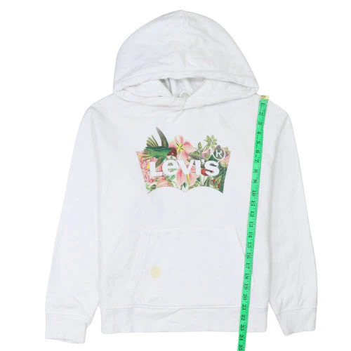 Levi's Womens White Floral Logo Pullover Hoodie Medium - Image 3