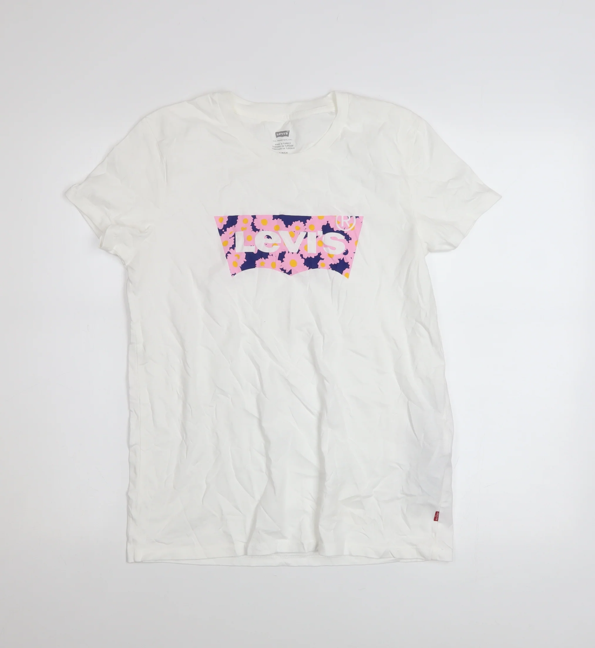 Levi's Women's White Floral Logo T-Shirt Size S Cotton Short Sleeve