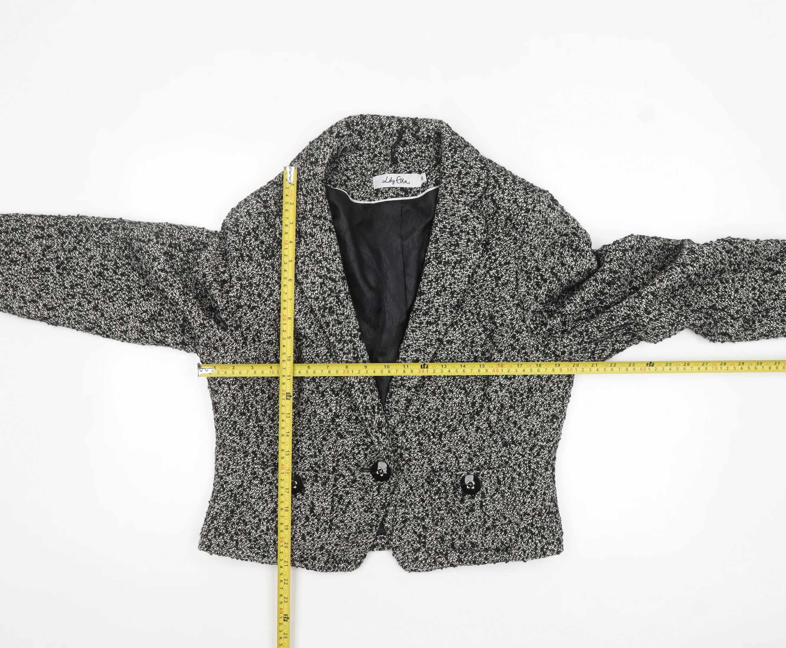 Lily Ella Womens Black Tweed Classic Blazer Size 16 - Image 2