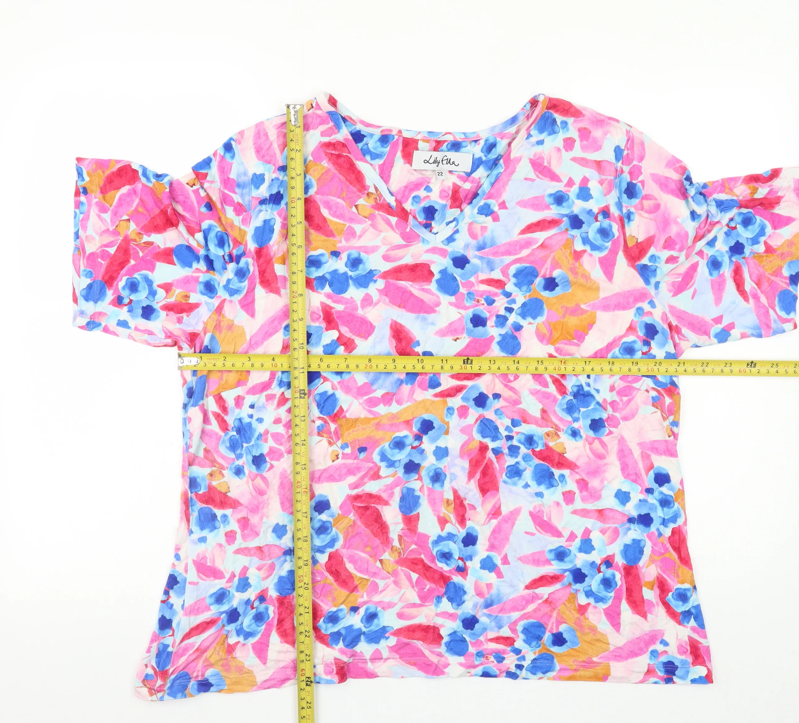 Lily Ella Women's Multicoloured Floral V-Neck Short Sleeve Tunic Top Size 22 - Image 2