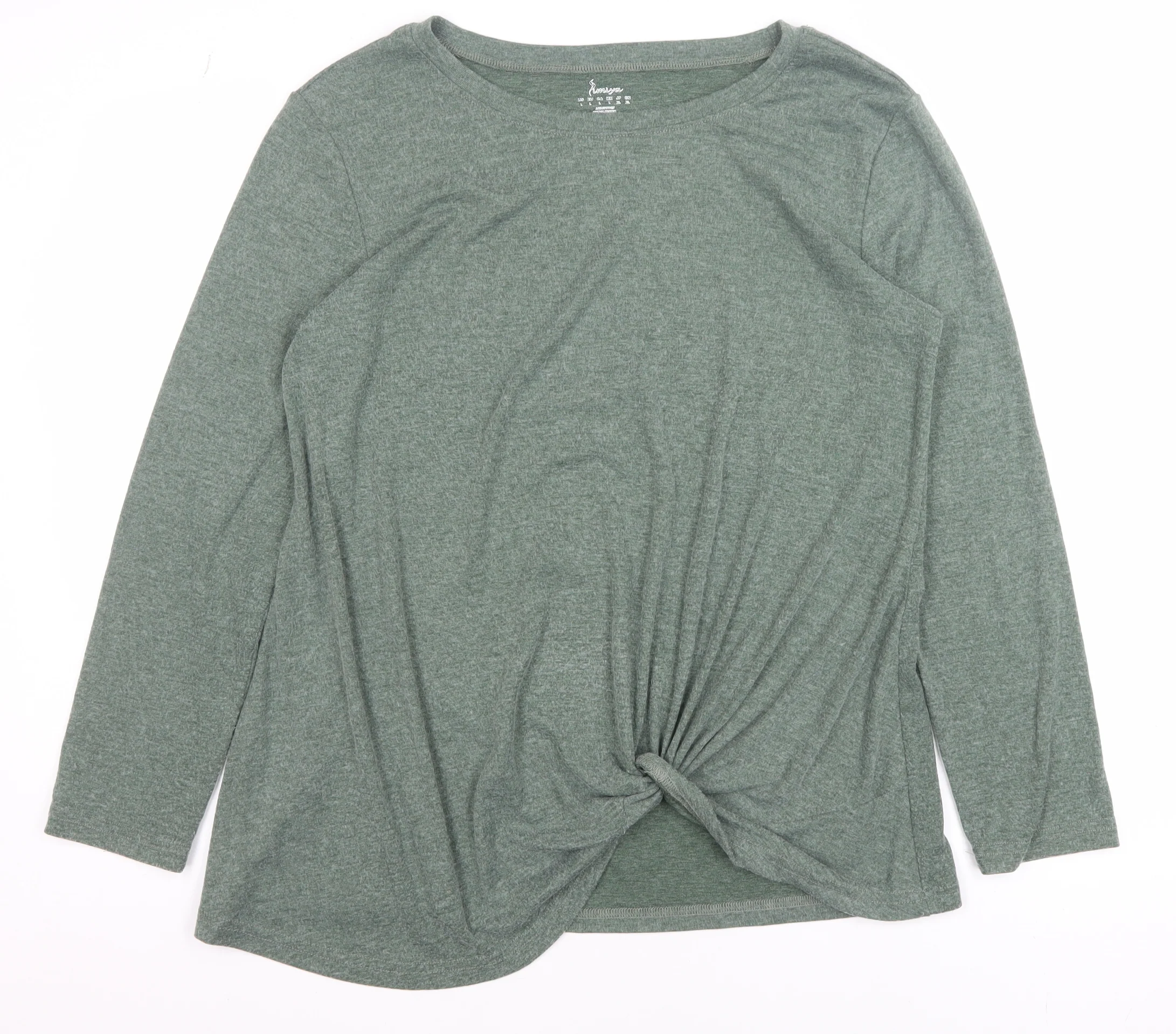 Limisya Women’s Green Long Sleeve Knot Front T-Shirt Size L