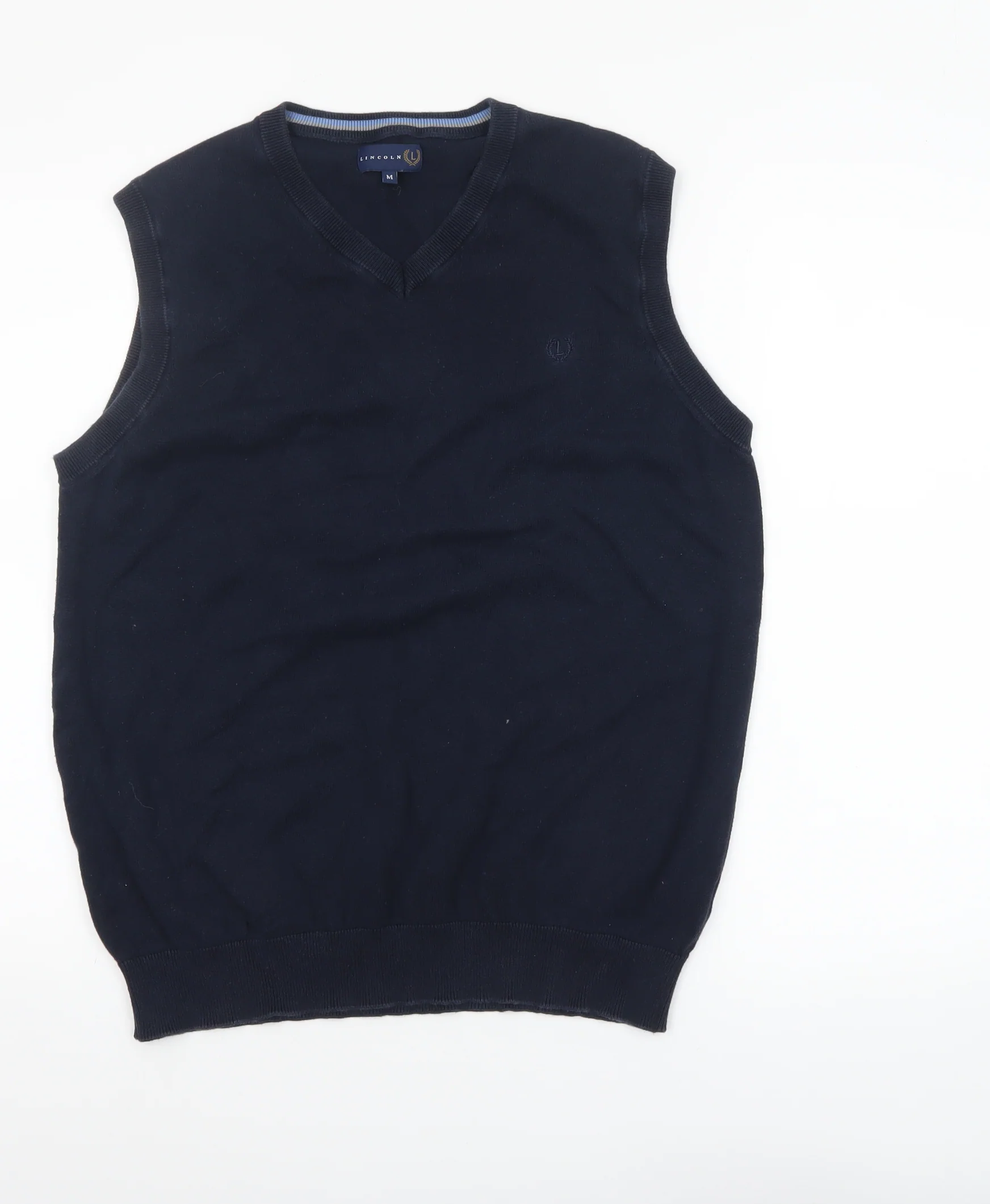 Lincoln Men's Blue Cotton V-Neck Sleeveless Vest Jumper M