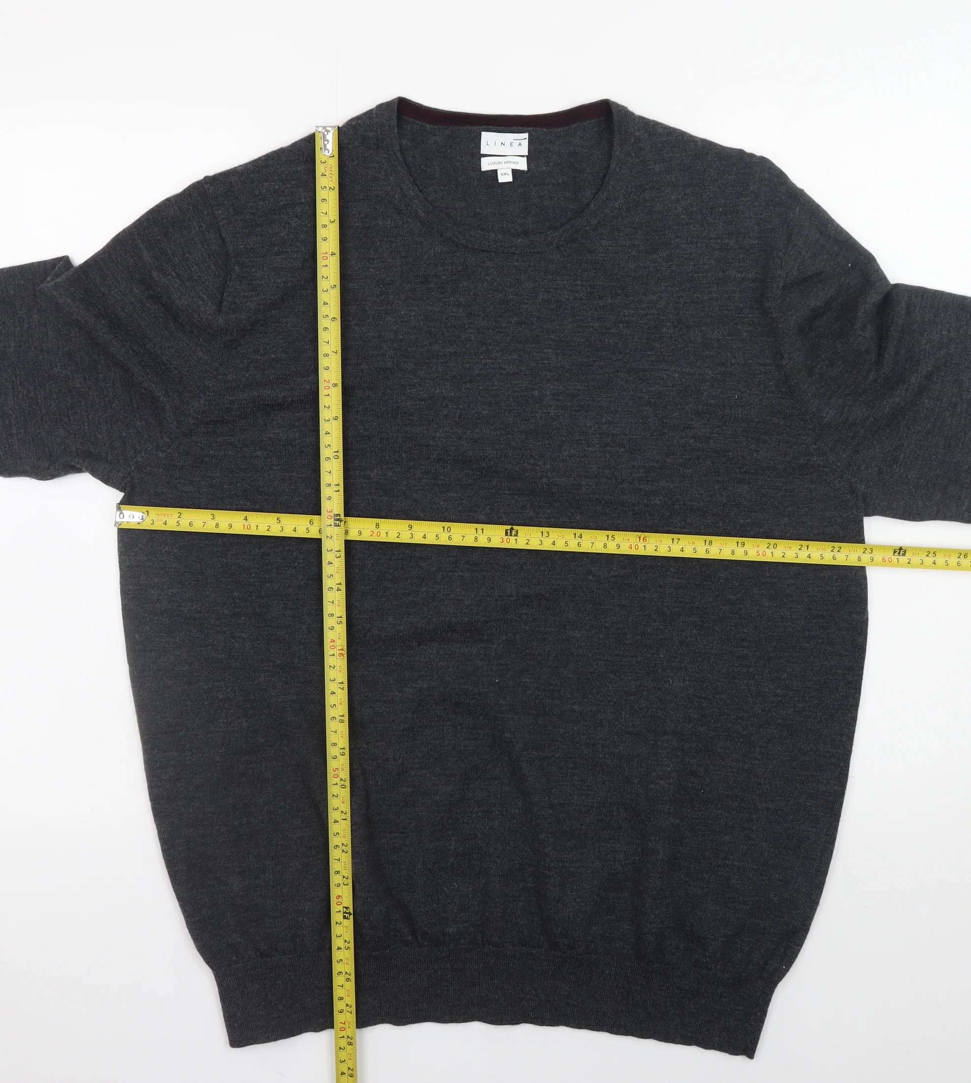 Linea Men’s Grey Luxury Merino Wool Crew Neck Jumper XXL - Image 2