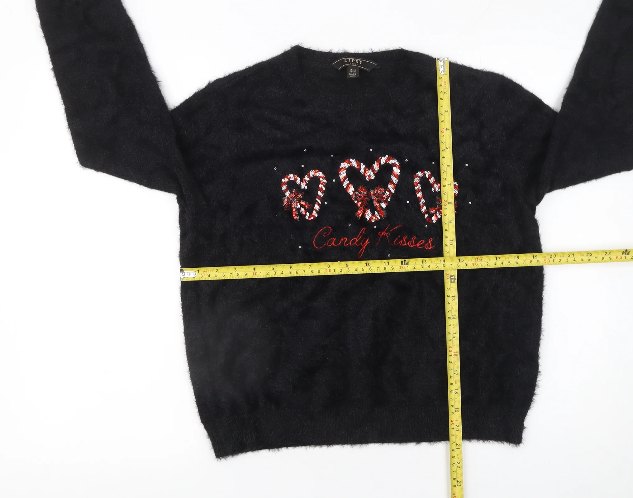 Lipsy Women Black Christmas Candy Kisses Jumper Size 14 - Image 2