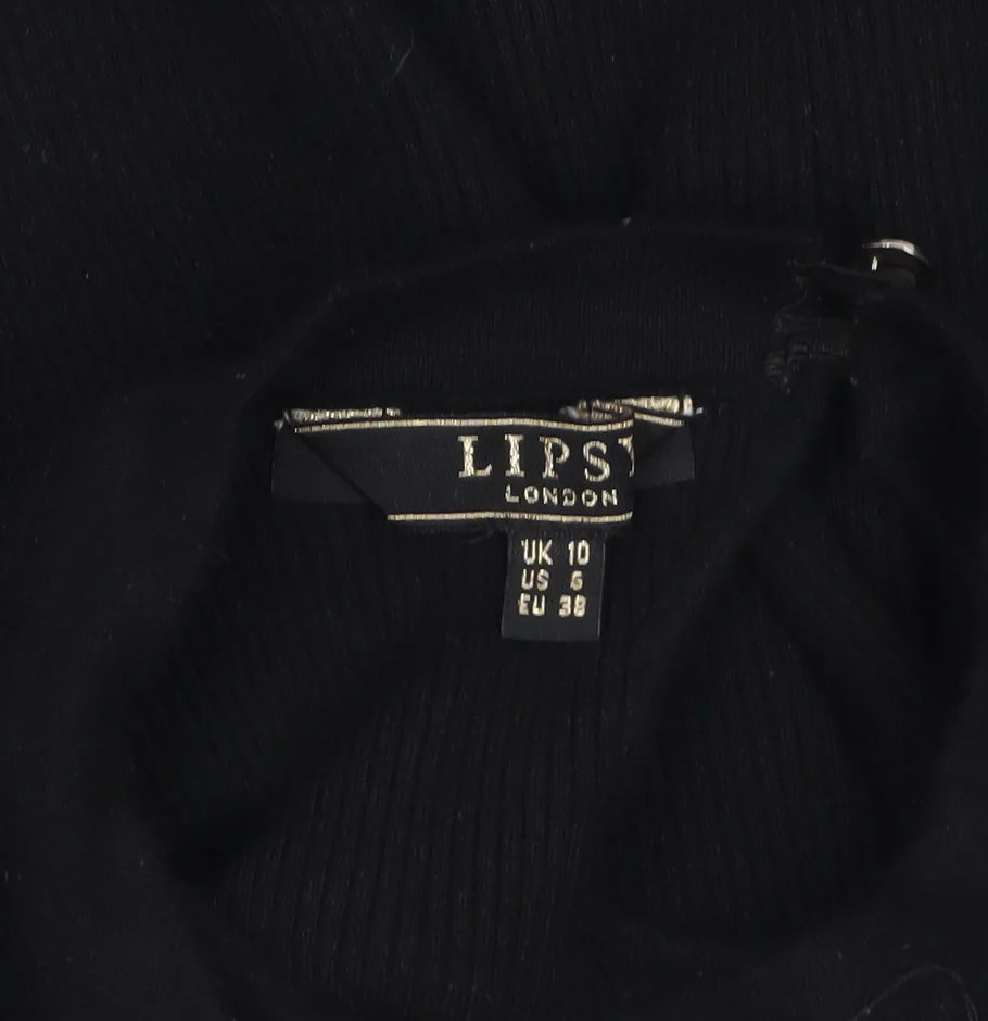 Lipsy Women Black Slim Fit Ribbed High Neck Long Sleeve Jumper Size 10 - Image 5