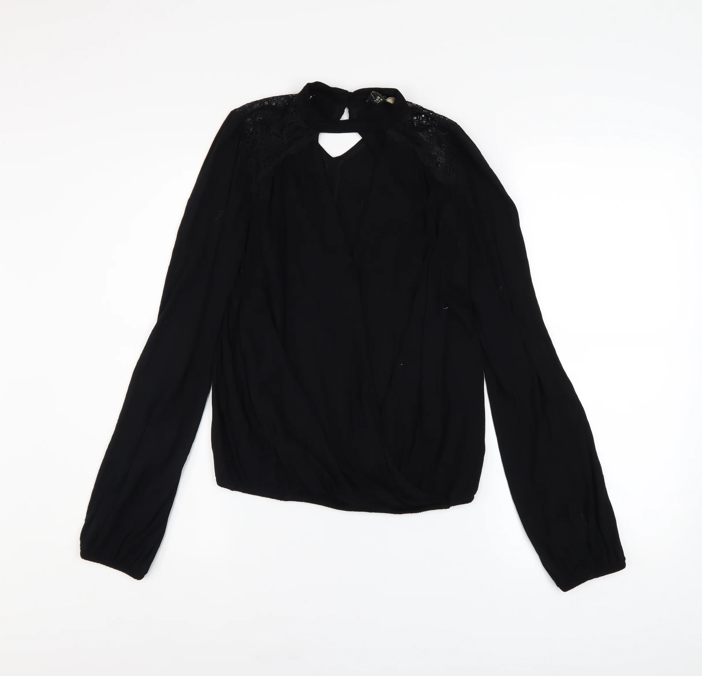 Lipsy Women’s Black Long Sleeve Lace Wrap Blouse UK 10