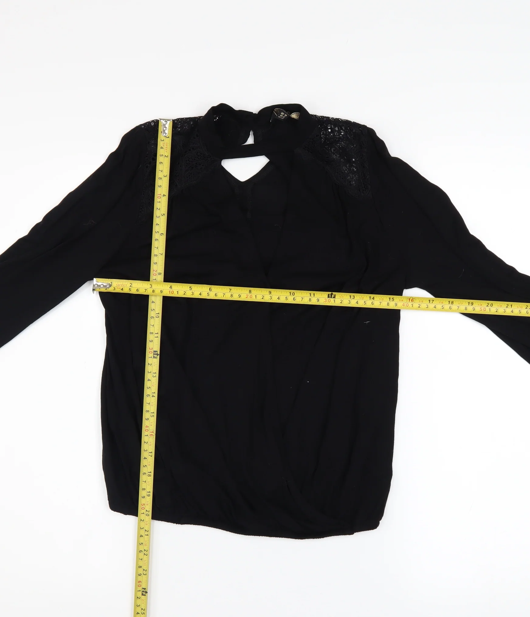 Lipsy Women’s Black Long Sleeve Lace Wrap Blouse UK 10 - Image 2