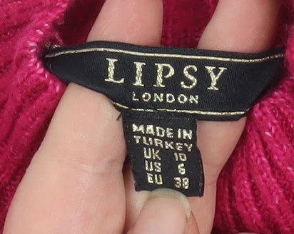 Lipsy Women’s Pink Mock Neck Cable Knit Jumper Size 10 - Image 4