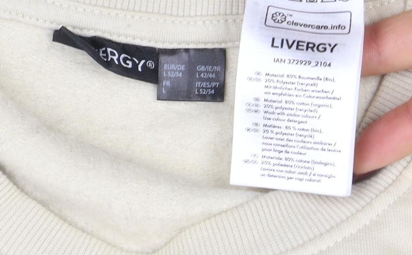 Livergy Men's Beige Crew Neck Fleece Sweatshirt Size L - Image 4