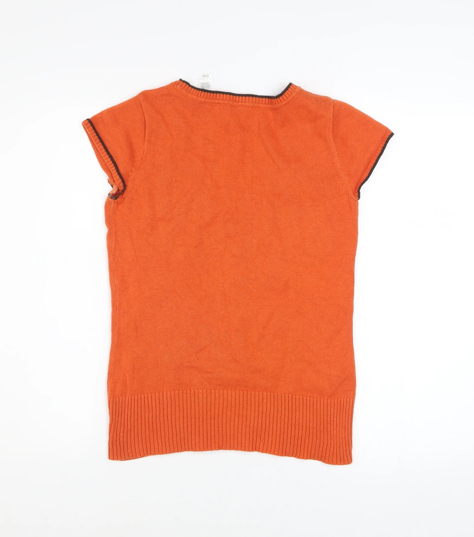 Liz & Co Women’s Orange Argyle Short Sleeve Knit Top Size S - Image 3