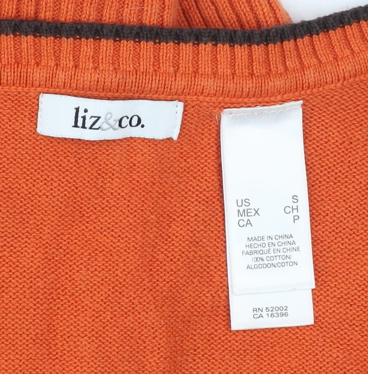 Liz & Co Women’s Orange Argyle Short Sleeve Knit Top Size S - Image 4