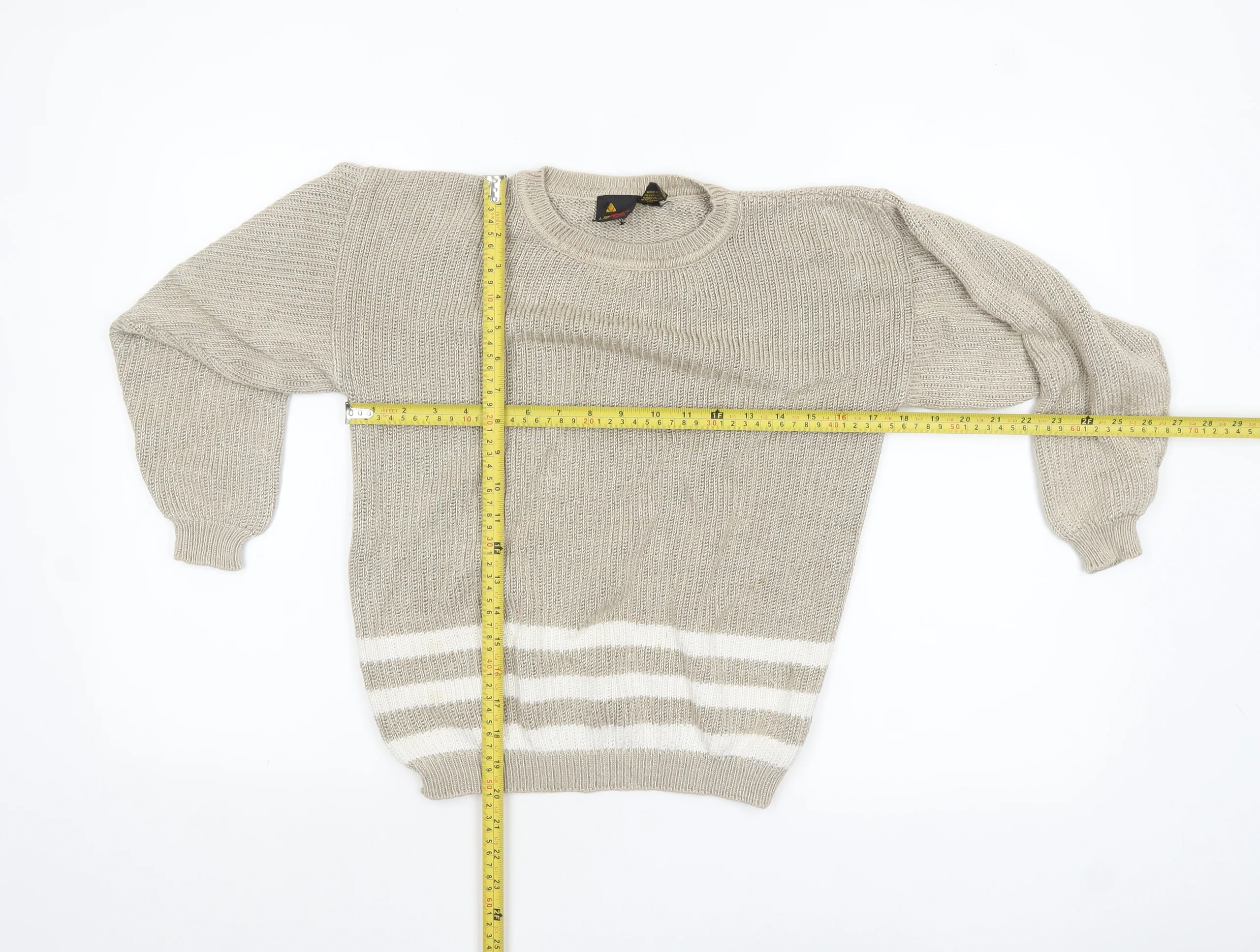 Lizsport Petites Womens Beige S Knit Crew Neck Striped Jumper - Image 2