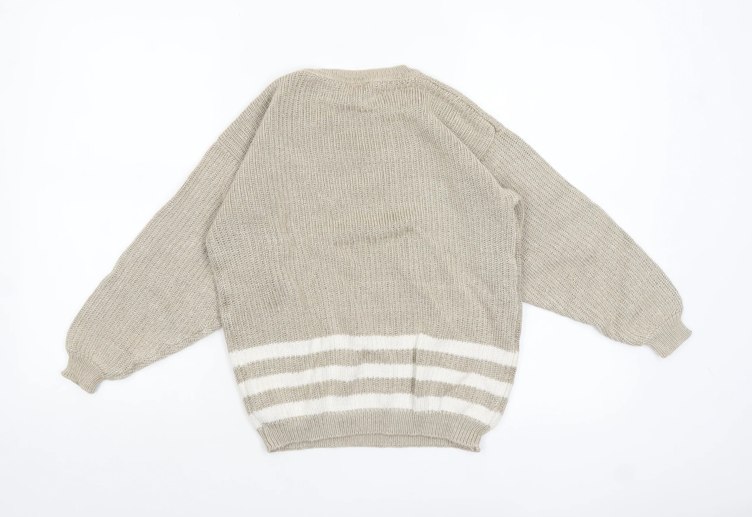 Lizsport Petites Womens Beige S Knit Crew Neck Striped Jumper - Image 3