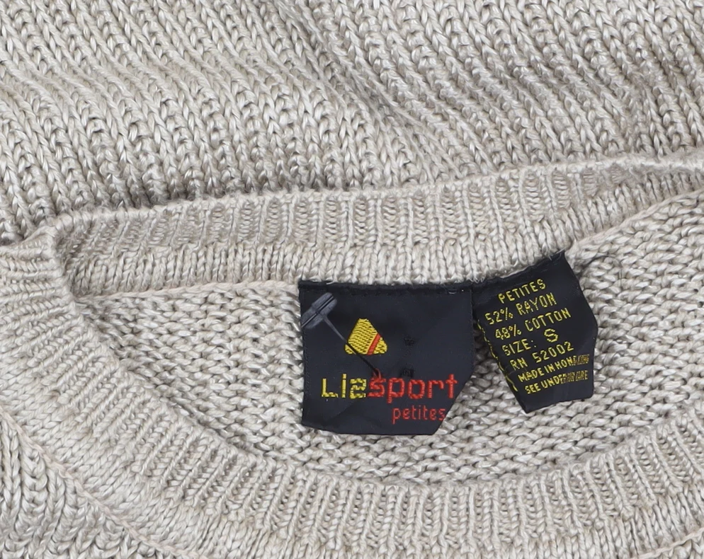 Lizsport Petites Womens Beige S Knit Crew Neck Striped Jumper - Image 4
