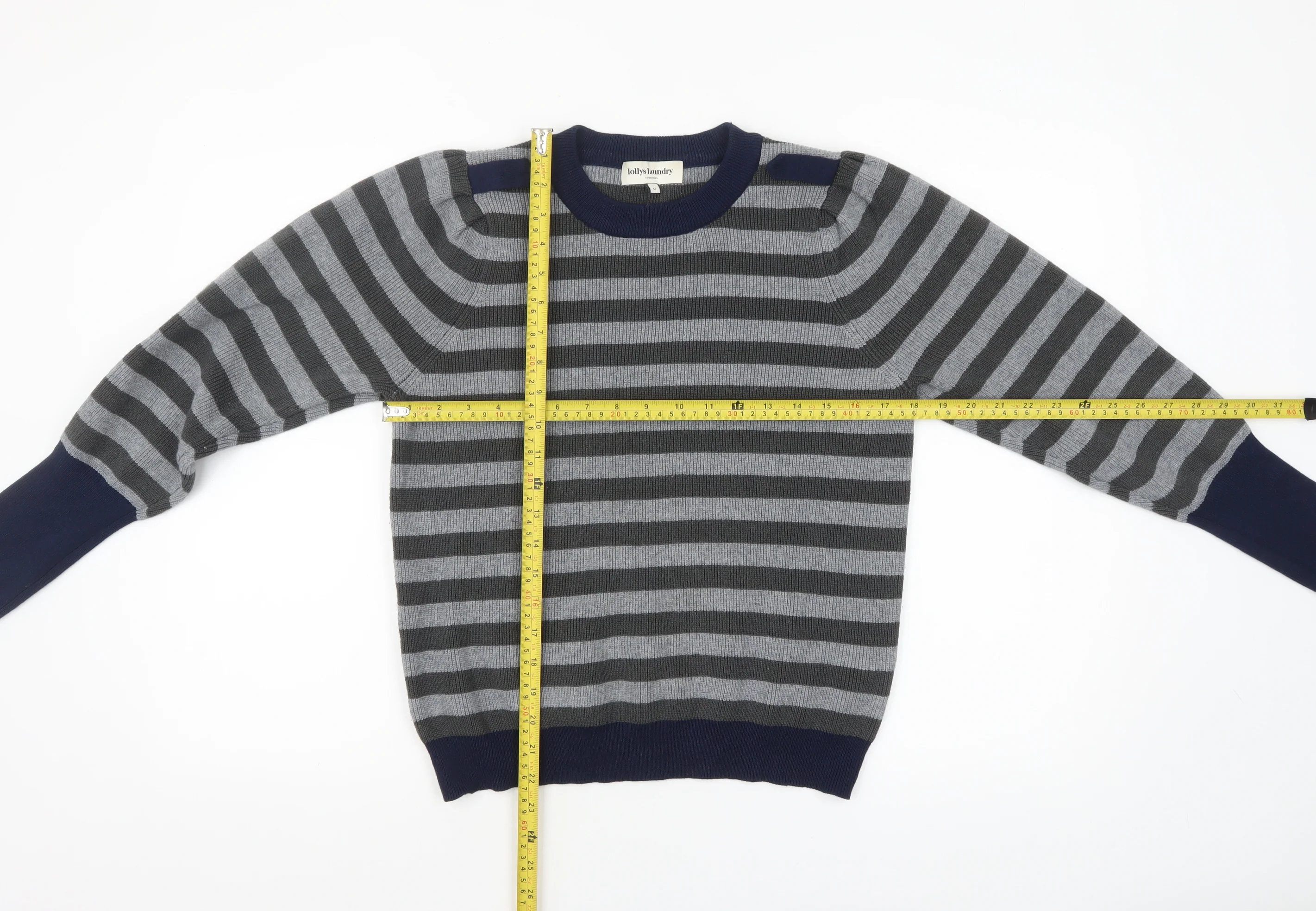 Lollys Laundry Women Grey Striped Pullover Jumper Size M - Image 2