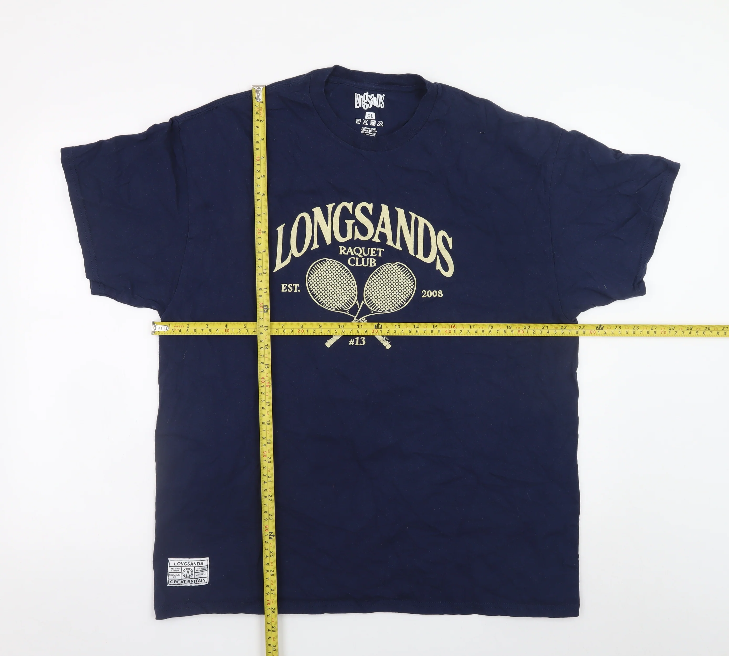 Longsands Men's Navy XL Graphic Raquet Club Cotton T-Shirt - Image 2