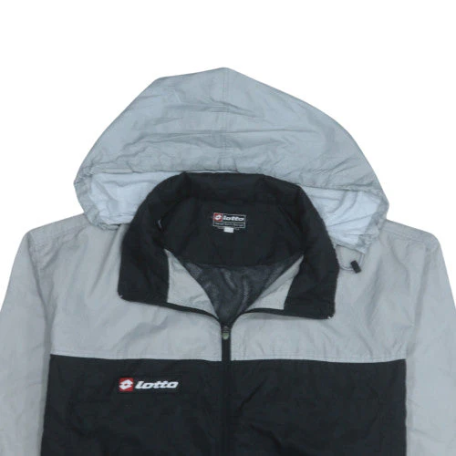 Lotto Men's Grey Black Windbreaker Jacket Hooded Size M - Image 7