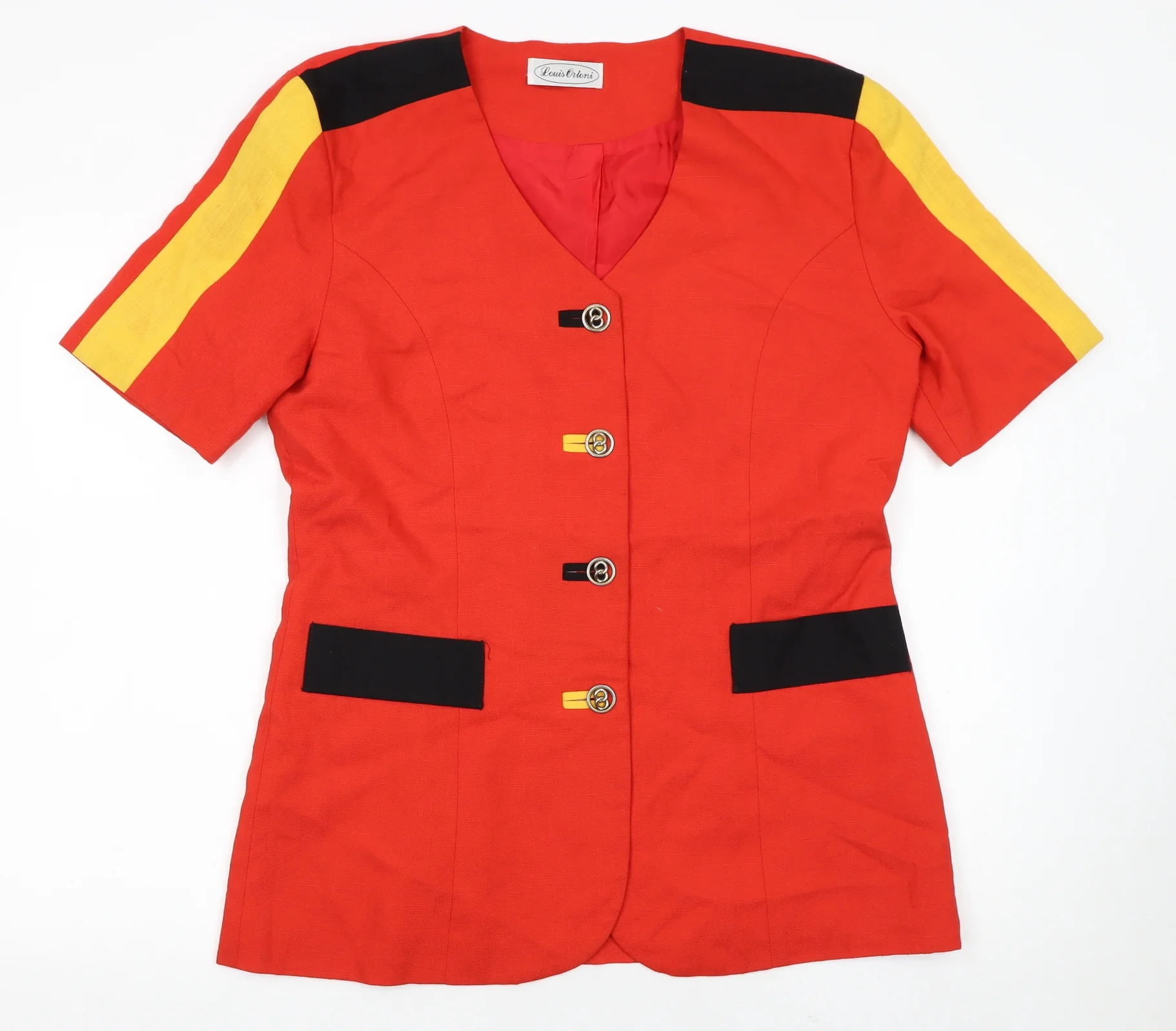 Louis Ortoni Women Red Linen Blend Short Sleeve Tailored Suit Jacket Size 14