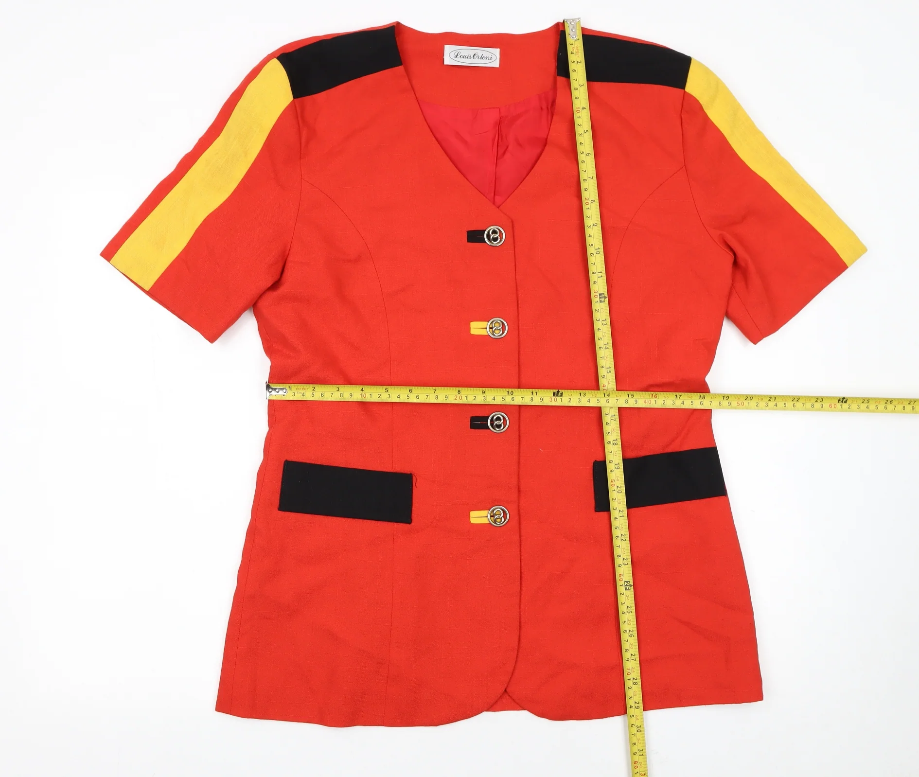 Louis Ortoni Women Red Linen Blend Short Sleeve Tailored Suit Jacket Size 14 - Image 2