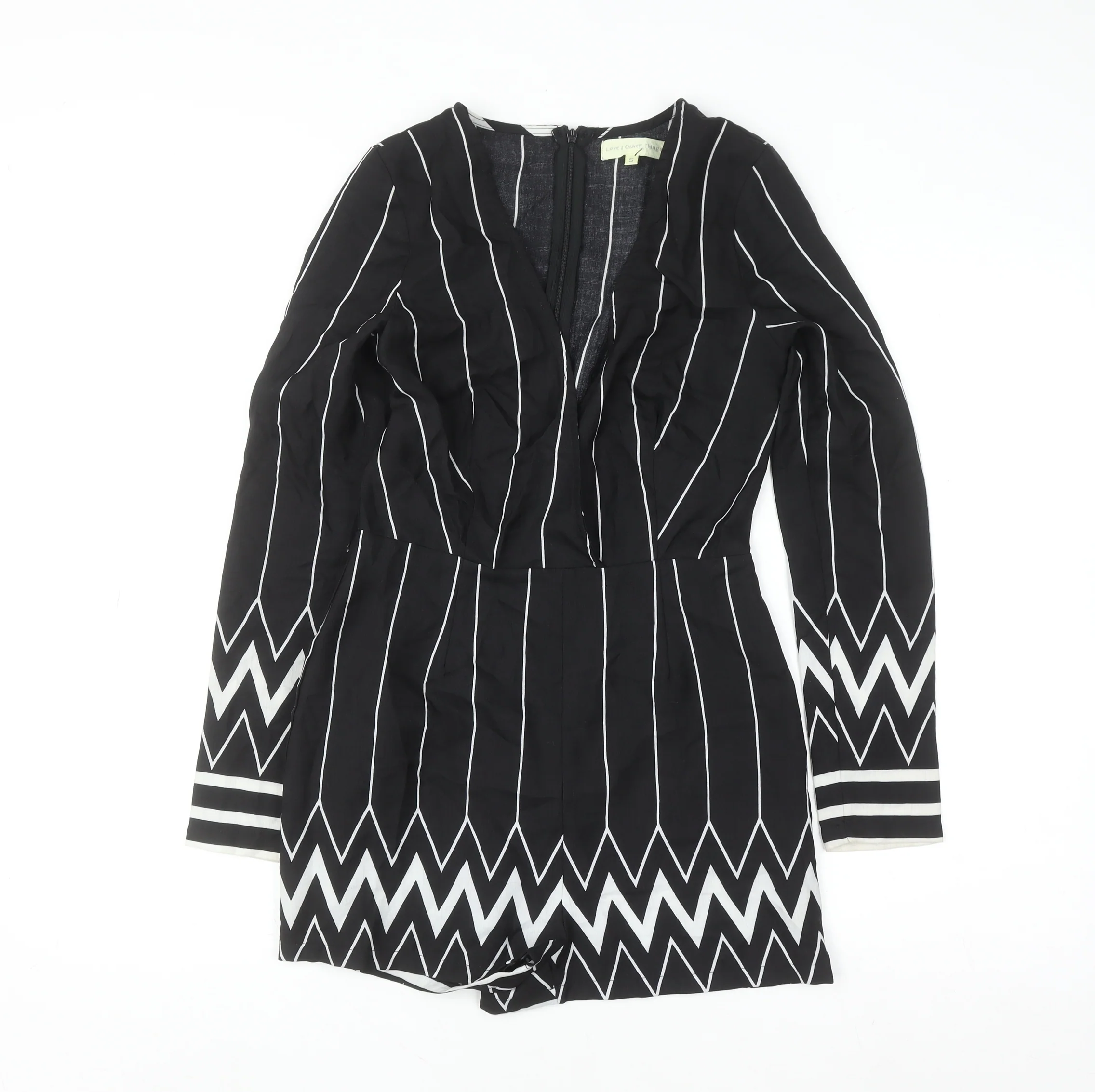 Love & Other Things Black White Striped Long Sleeve Playsuit Size S