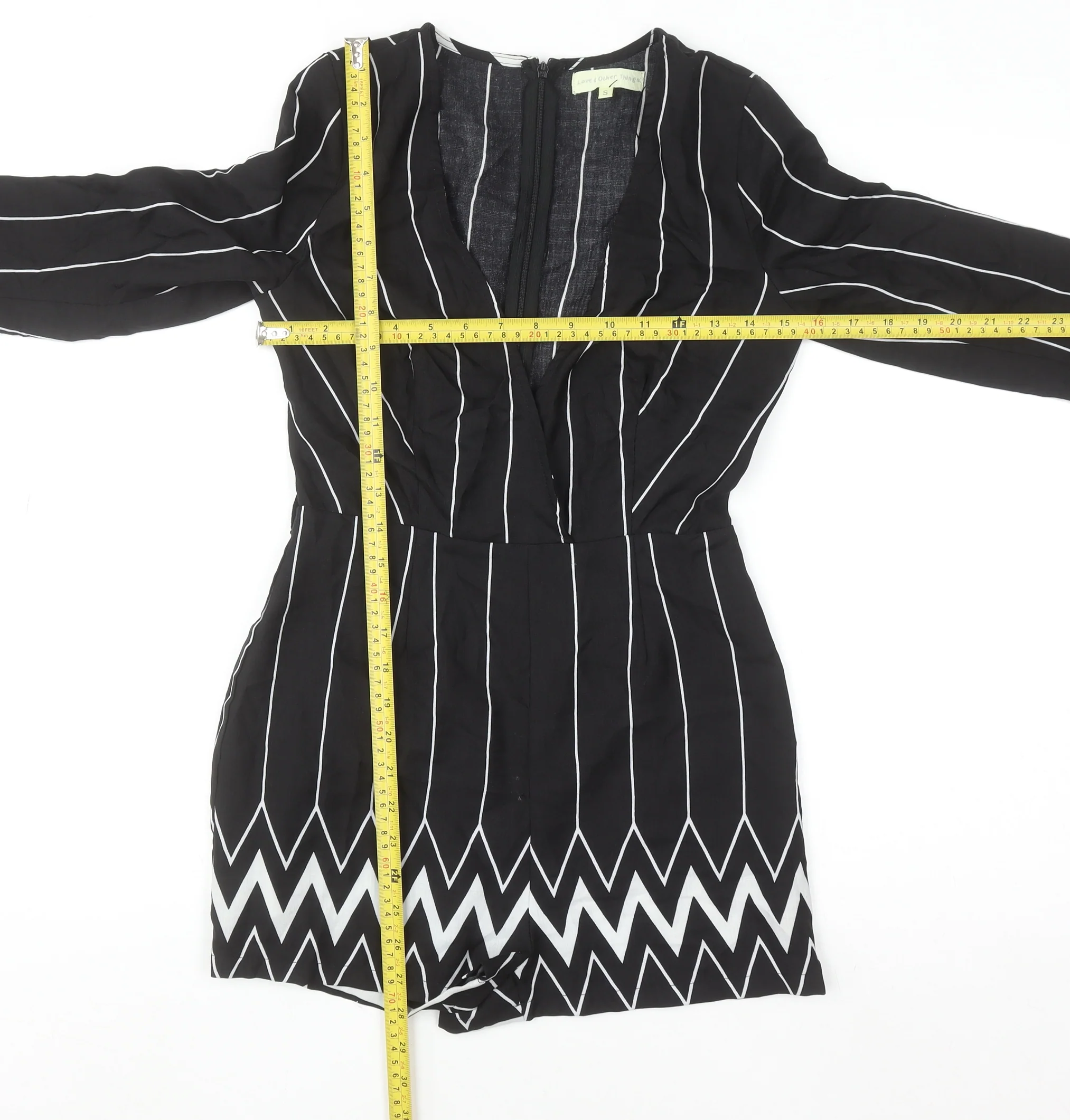 Love & Other Things Black White Striped Long Sleeve Playsuit Size S - Image 2