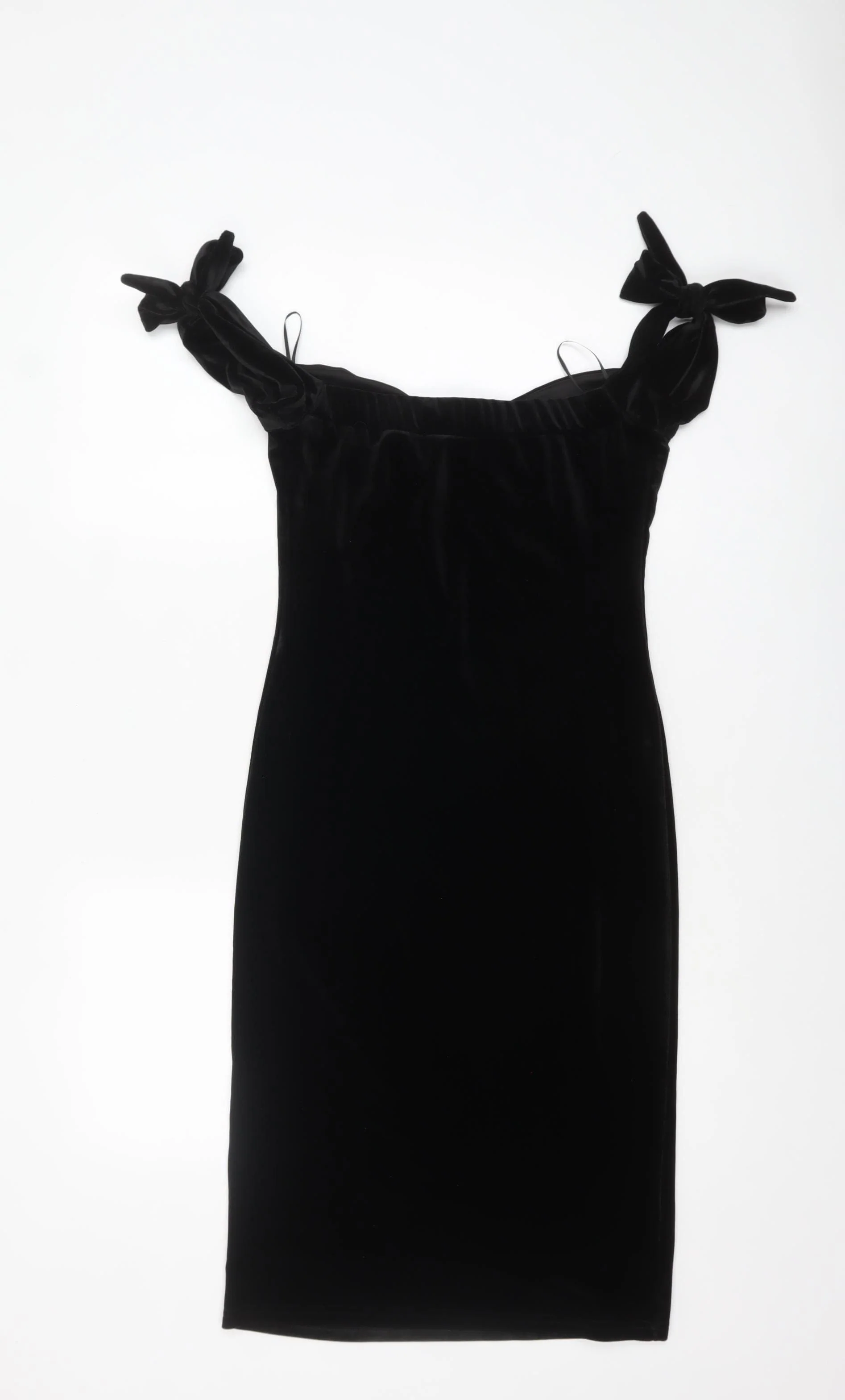 LOVE Women’s Black Velvet Bodycon Bow Strap Dress Size 10