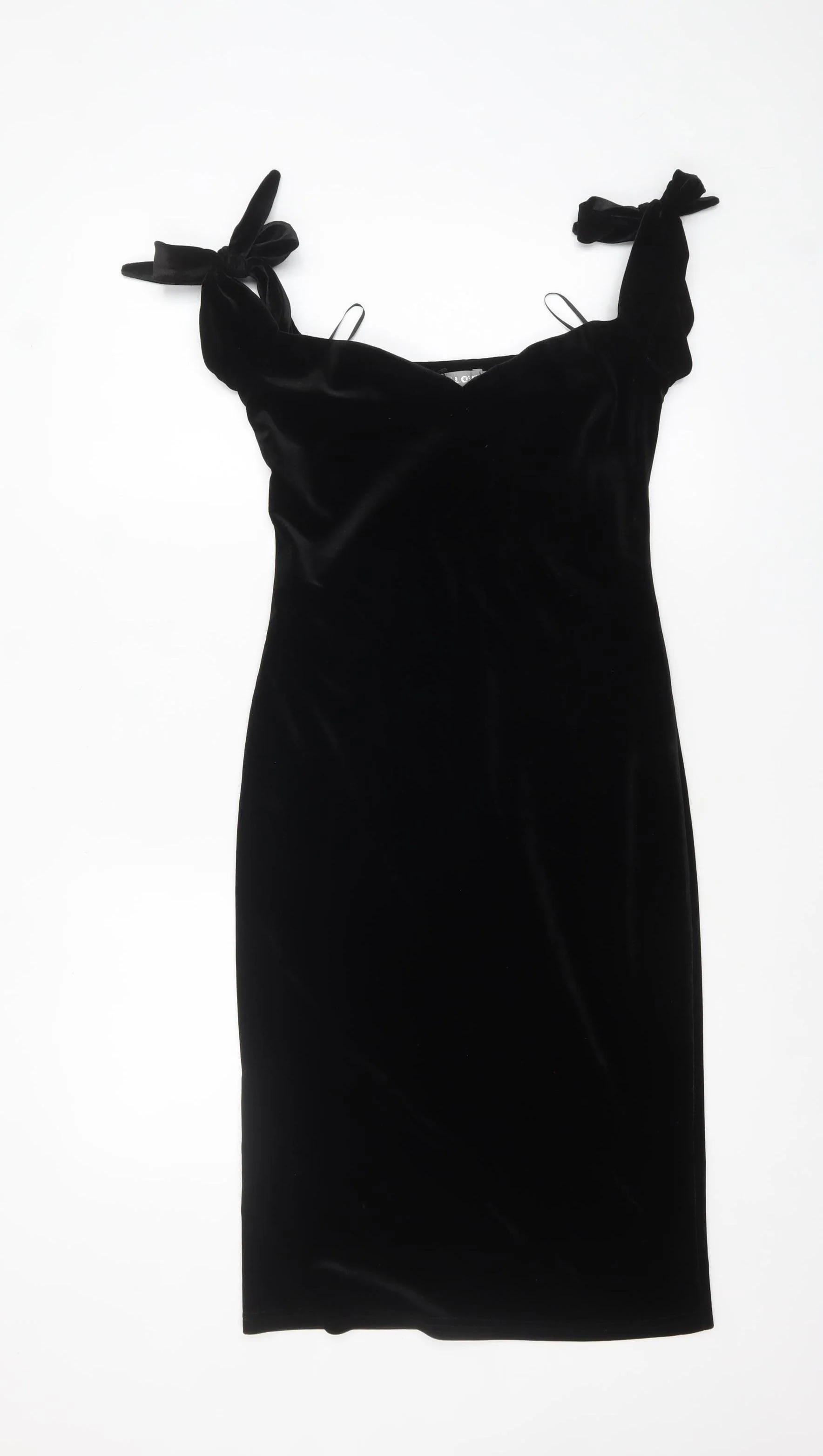 LOVE Women’s Black Velvet Bodycon Bow Strap Dress Size 10 - Image 3