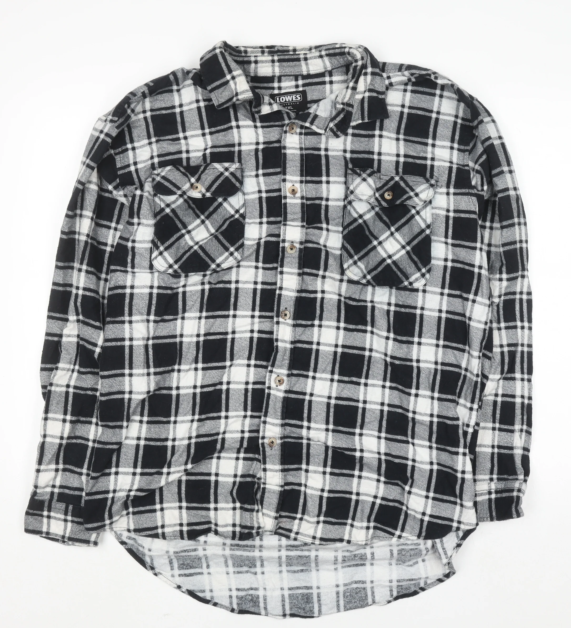 Lowes Men's Black Check Flannel Cotton Button-Up Shirt 2XL
