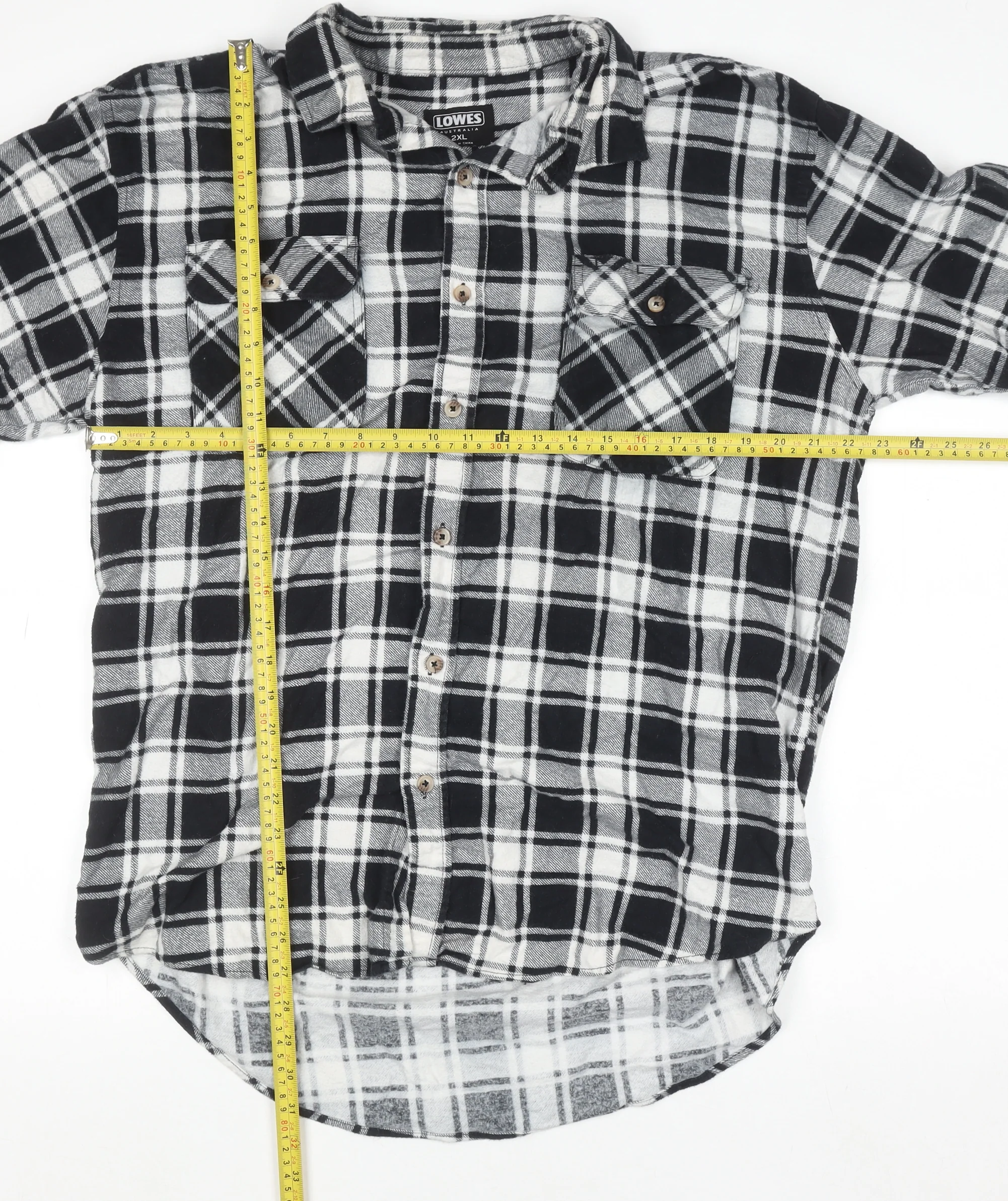 Lowes Men's Black Check Flannel Cotton Button-Up Shirt 2XL - Image 2