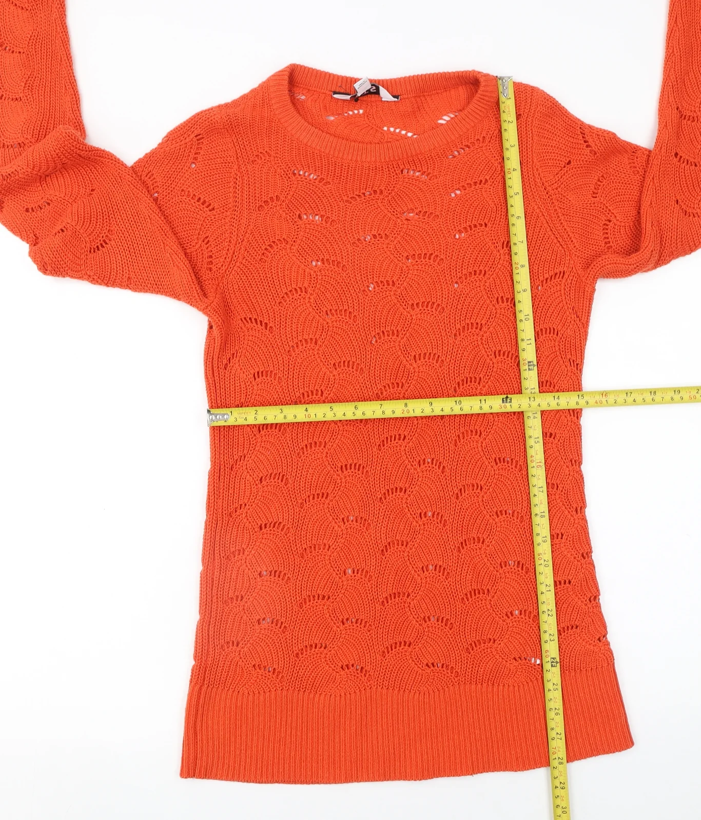 LTS Women’s Orange Open Knit Crew Neck Jumper Size 8-10 - Image 2