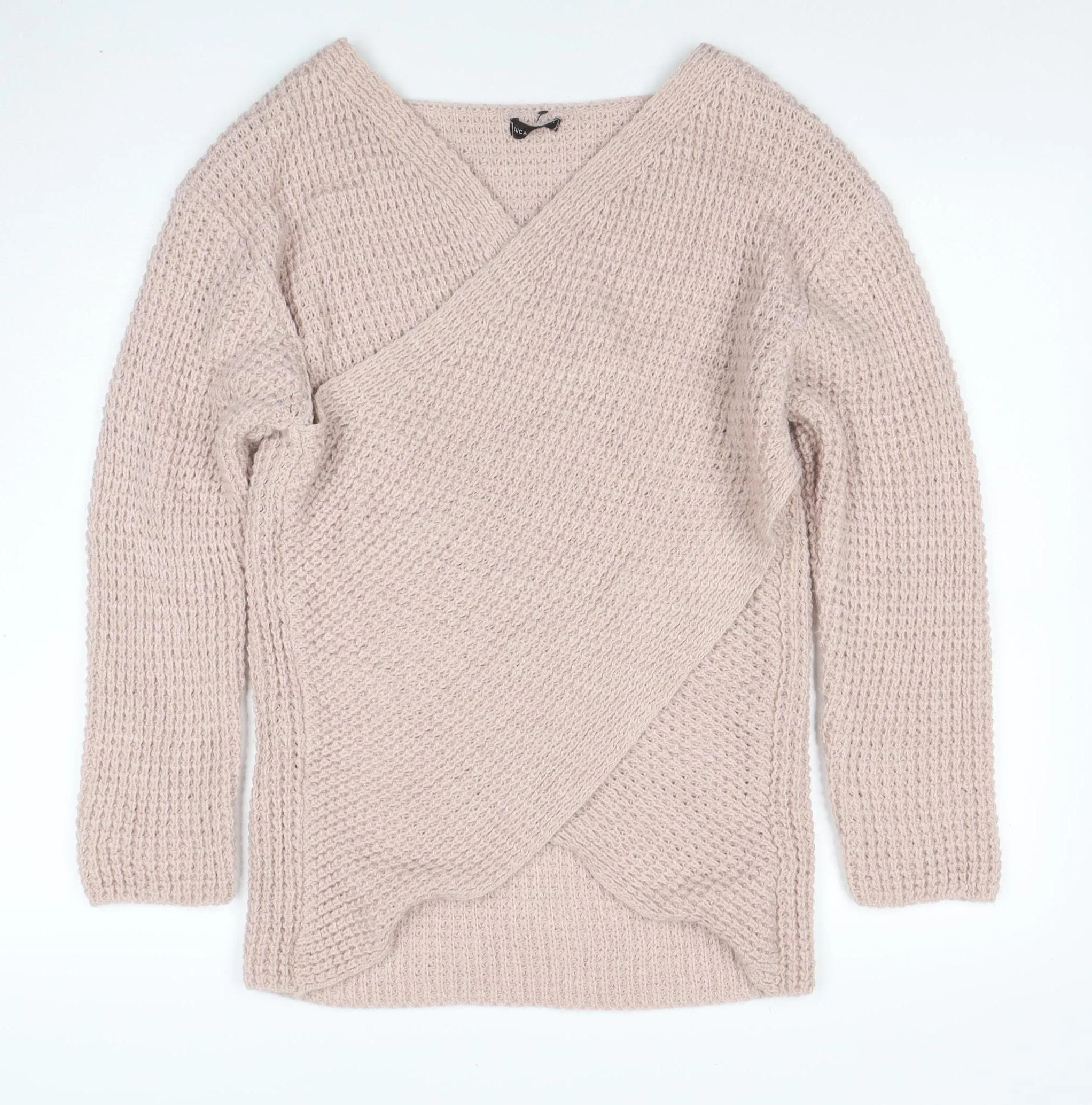 LUCA VANNUCCI Women Beige XL Wrap Chunky Knit V-Neck Jumper