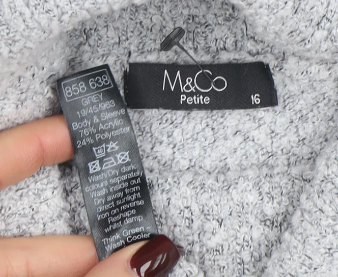 M&Co Petite Women Grey Roll Neck Knit Jumper Size 16 - Image 4