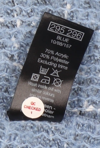 M&Co Women Blue Check Knit Coatigan Size 16 Open Mid-Length Jacket - Image 4