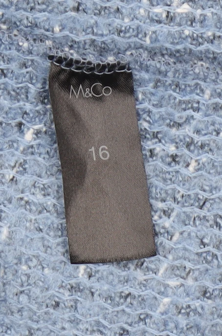 M&Co Women Blue Check Knit Coatigan Size 16 Open Mid-Length Jacket - Image 5