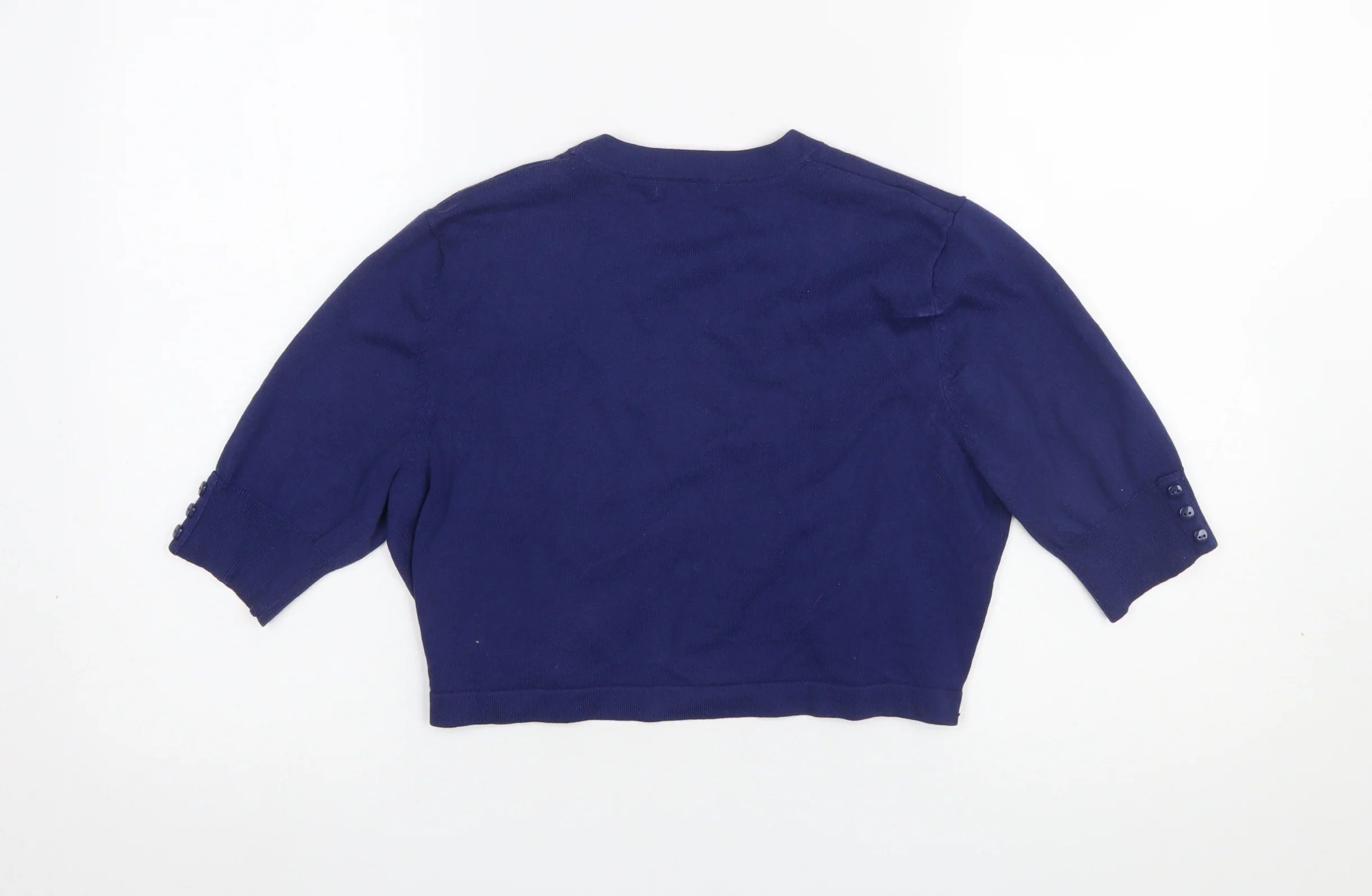 M&Co Women Blue Size 14 3/4 Sleeve Open Knit Cardigan - Image 3
