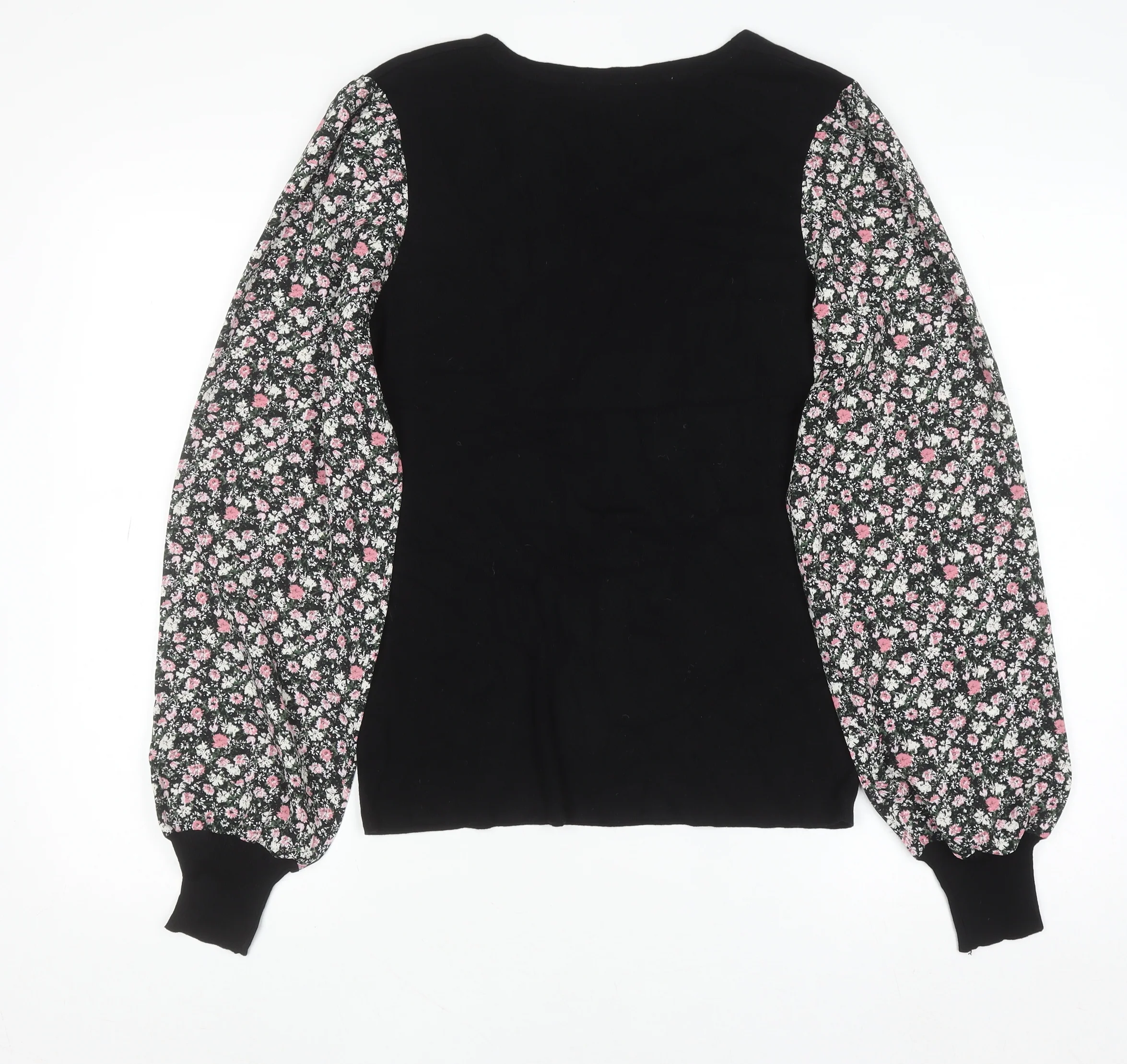 M&Co Women’s Black Floral Sleeve Tunic Blouse Size 14 - Image 3