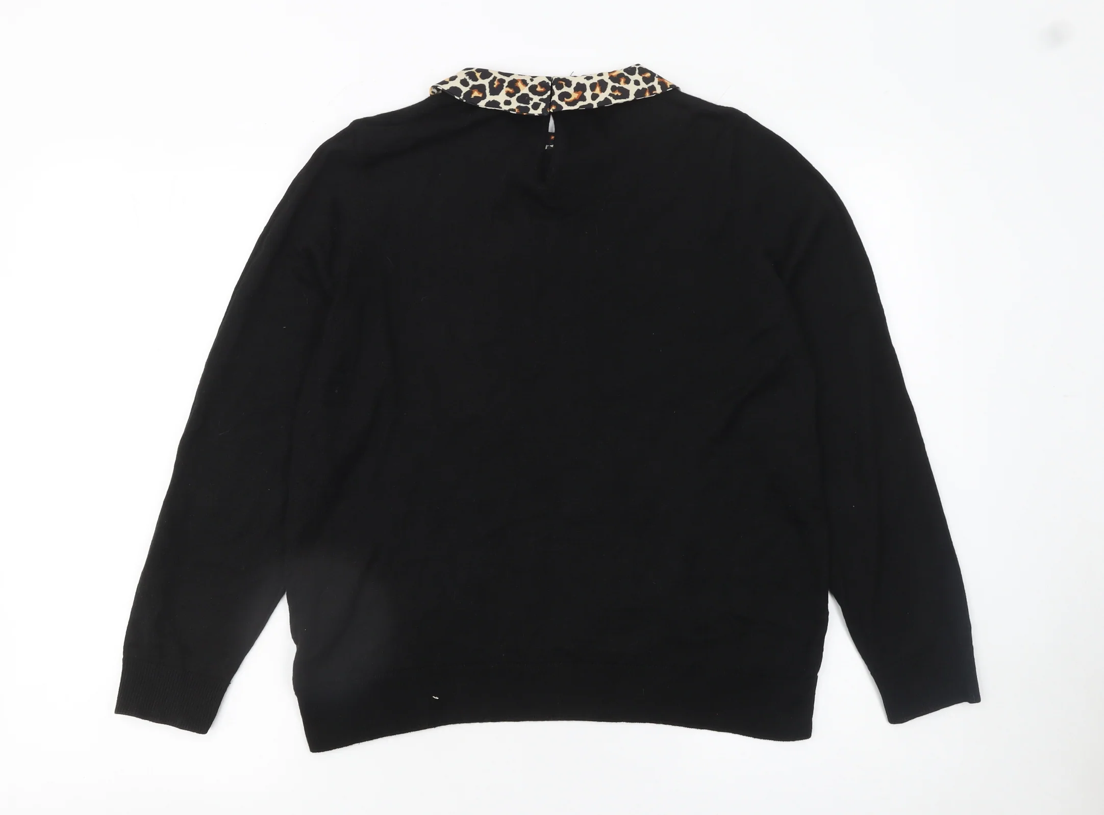 M&Co Women’s Black Petite Size 14 Collared Leopard Trim Knit Jumper - Image 3