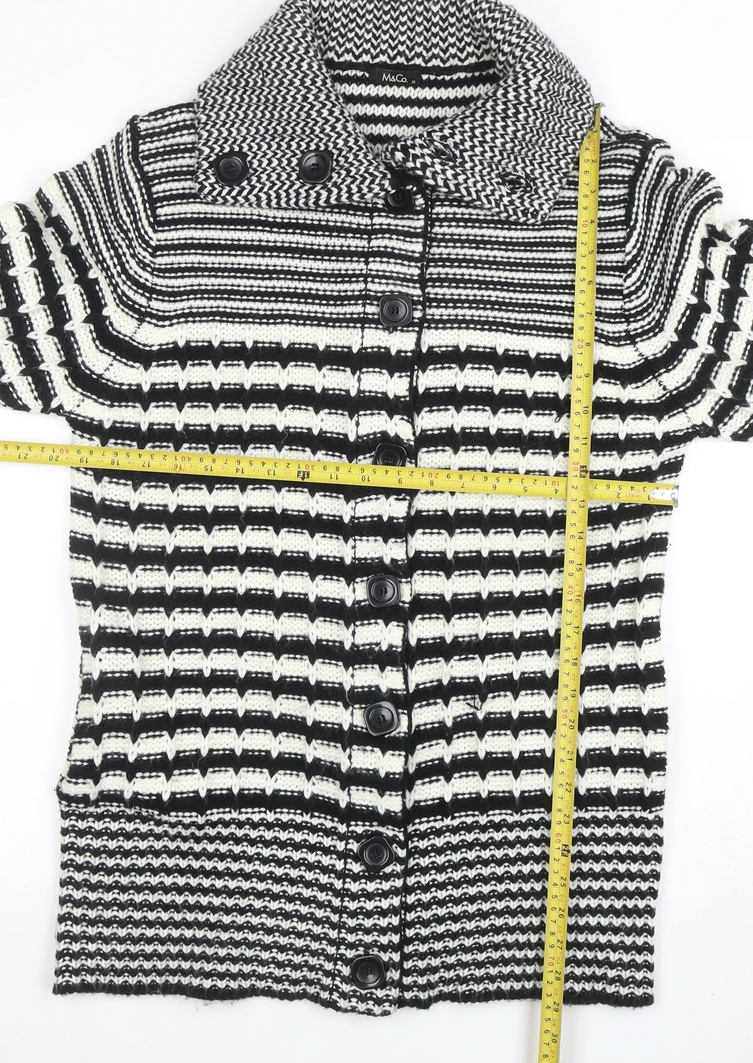 M&Co Women’s Black White Collared Chunky Knit Button Cardigan XL - Image 2