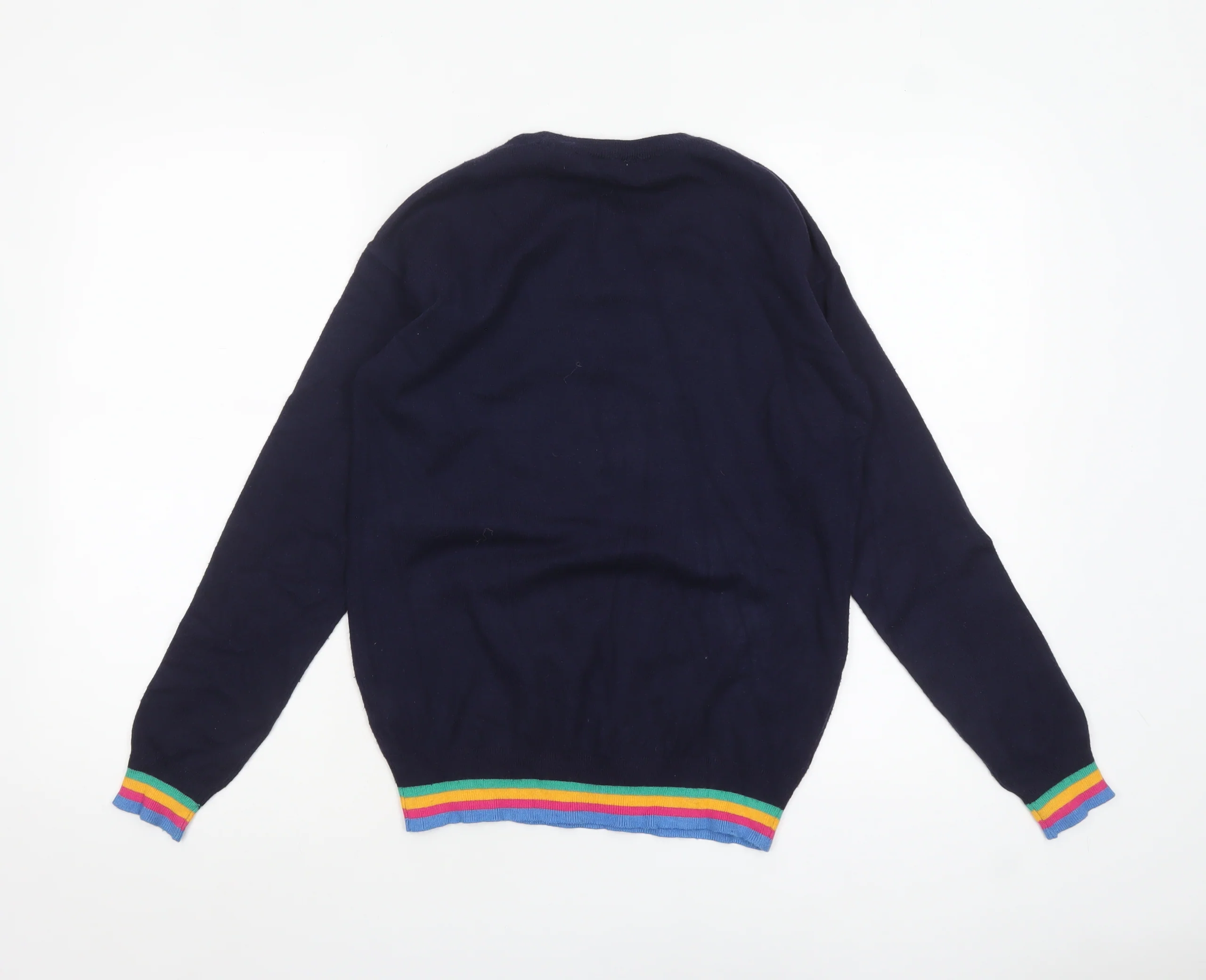 M&Co Women’s Blue Sequin Star Rainbow Trim Jumper Size 8 - Image 3