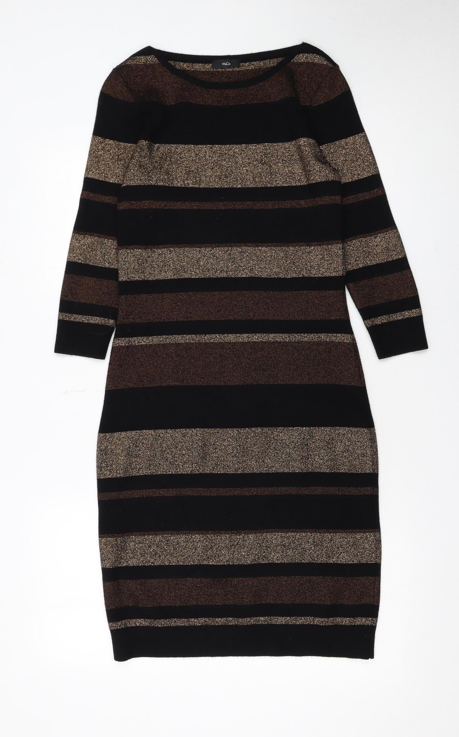 M&Co Women’s Bronze Black Striped Knit Bodycon Dress Size 10