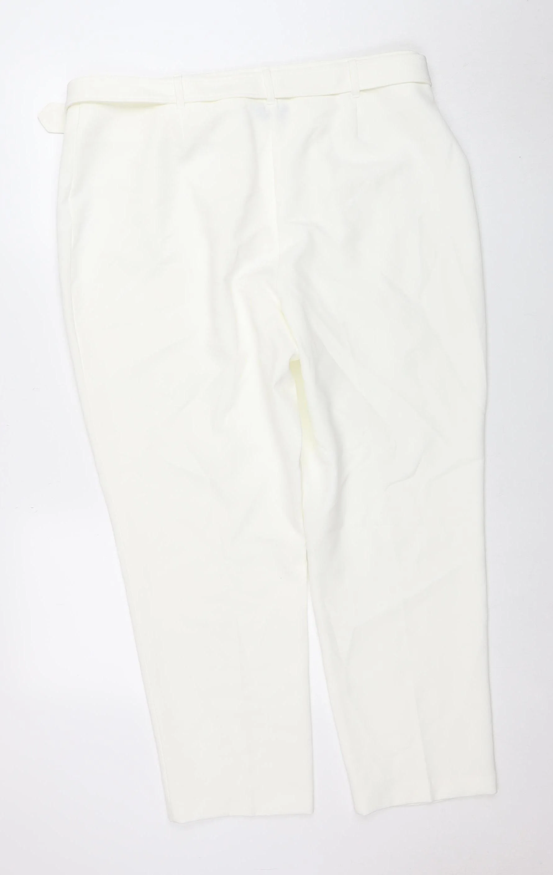M&Co Women’s Ivory Belted Stretch Tapered Trousers Size 18 - Image 3