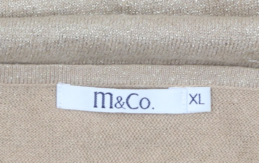 M&Co Women's Beige Sequin V-Neck 3/4 Sleeve Pullover Jumper XL - Image 5