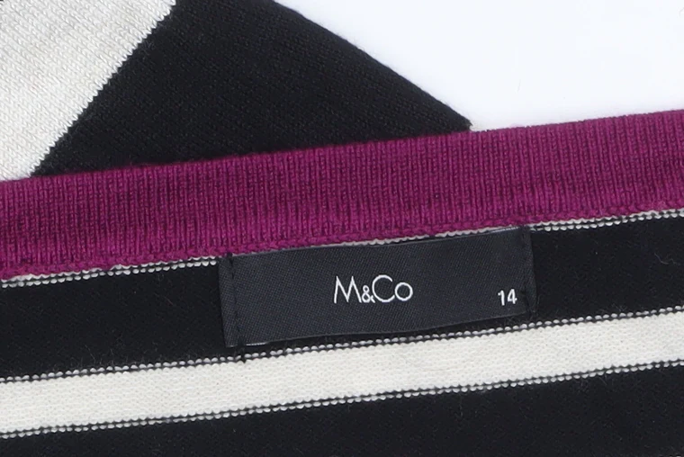 M&Co Womens Black Striped 3/4 Sleeve Cardigan Size 14 - Image 5