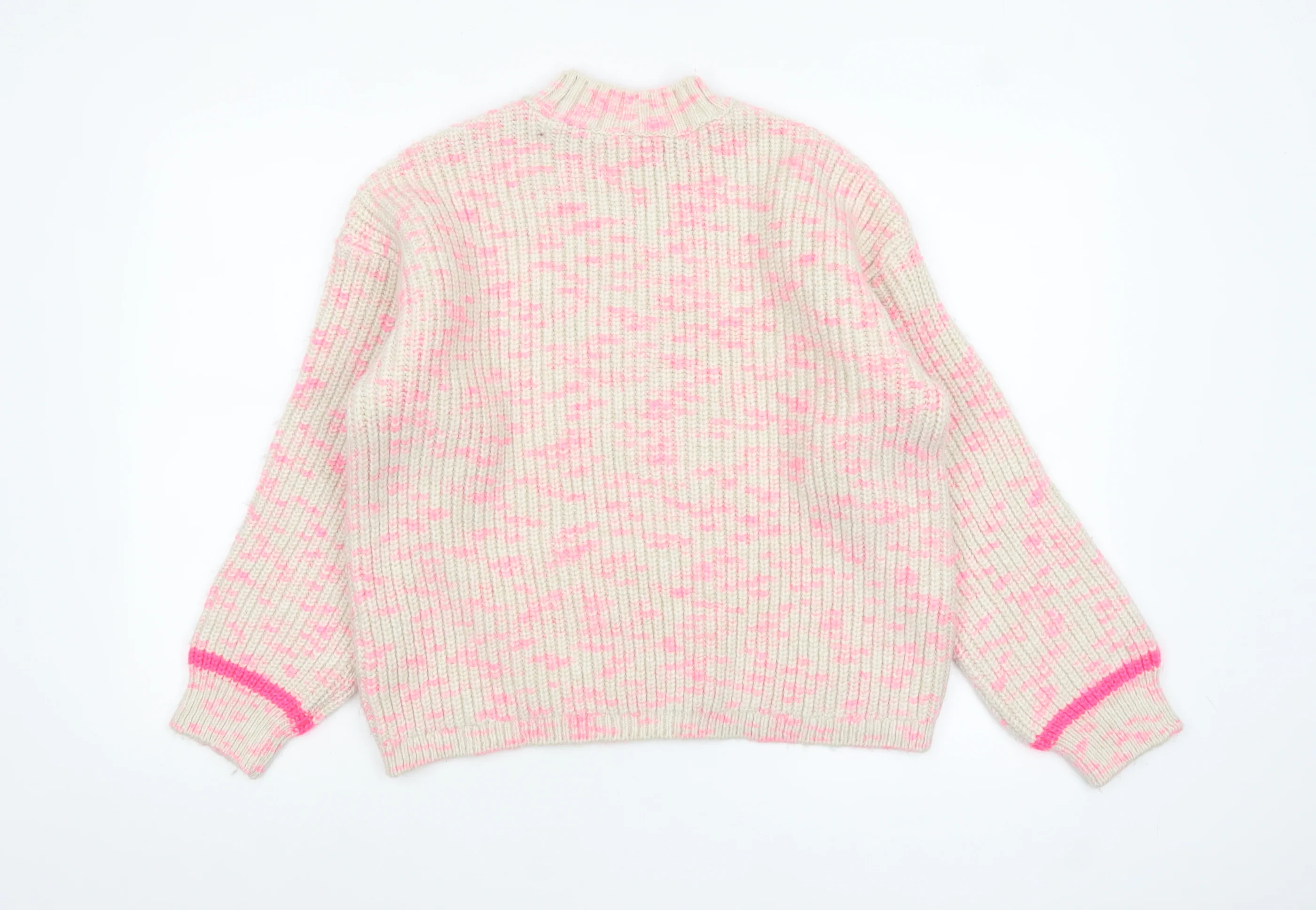 M&Co Womens Cream Pink Mock Neck Chunky Knit Jumper Size 16 - Image 3