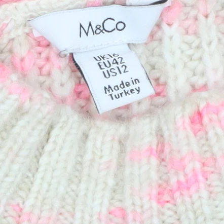 M&Co Womens Cream Pink Mock Neck Chunky Knit Jumper Size 16 - Image 5