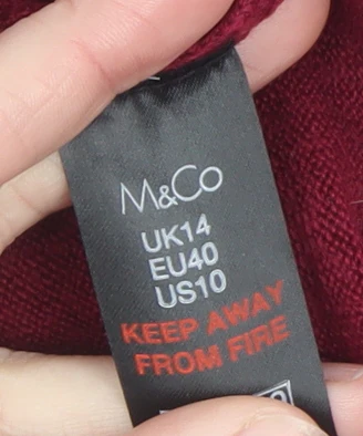 M&Co Women's Red Roll Neck Acrylic Long Sleeve Jumper Size 14 - Image 4